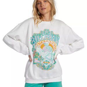 Billabong Skeleton Surf Graphic Sweatshirt White Retro Floral Surf Tee – Size S